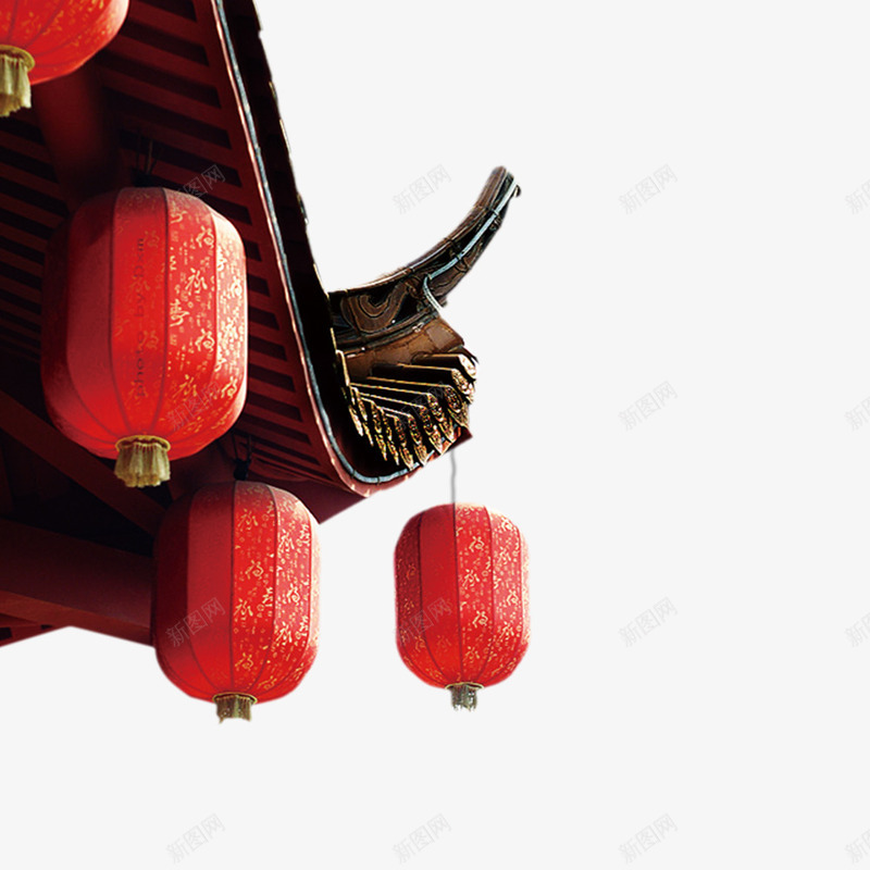 中式屋檐png免抠素材_新图网 https://ixintu.com 中国风 古典 屋檐 屋角灯笼 灯笼 红色