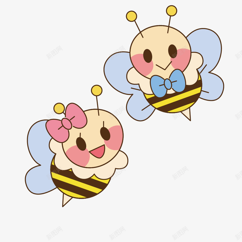 两只可爱的卡通小蜜蜂情侣png免抠素材_新图网 https://ixintu.com 免抠图 小蜜蜂 效果图 昆虫 蜜蜂 装饰图 装饰画 黄色