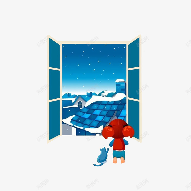 卡通看着窗外雪景的女孩png免抠素材_新图网 https://ixintu.com 卡通图 女孩背影 小猫背影 看窗外 看窗外雪景