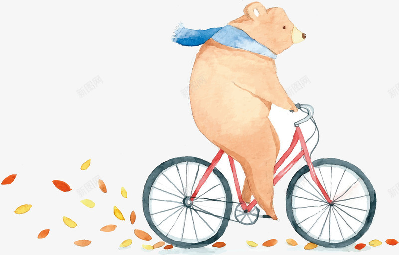 骑自行车的小熊矢量图ai免抠素材_新图网 https://ixintu.com 创意 可爱 小熊 方便 水彩 自行车 设计 矢量图
