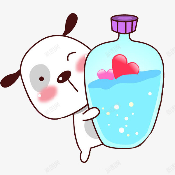 卡通抱着瓶子的小狗图png免抠素材_新图网 https://ixintu.com 动物 卡通 可爱的 小狗 插图 漂流瓶 爱心 瓶子