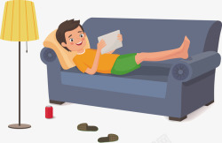 紫色的沙发躺在沙发上玩手机的男子矢量图高清图片