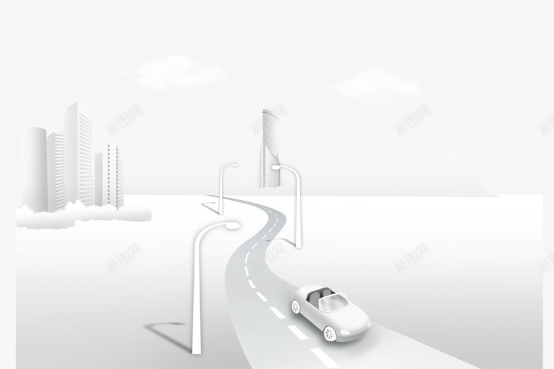 未来城市道路创意png免抠素材_新图网 https://ixintu.com 创意城市 城市风貌 城市风采 白色