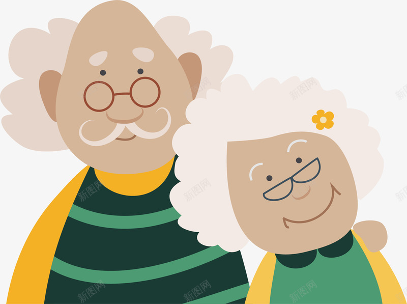 穿着情侣装的老人png免抠素材_新图网 https://ixintu.com 创意 卡通 商务 彩色 情侣装 手绘 老人