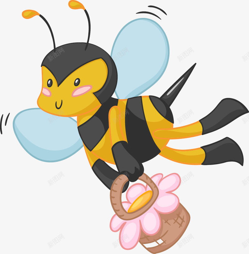 采花蜜蜂矢量图ai免抠素材_新图网 https://ixintu.com 篮子 花蜜 蜜蜂 矢量图