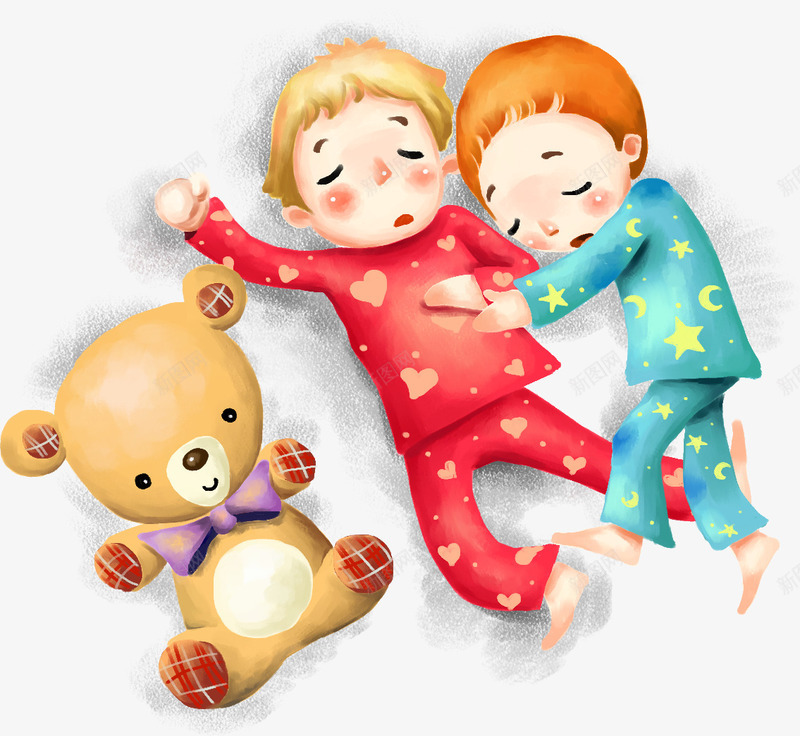 睡觉的卡通男孩与小熊png免抠素材_新图网 https://ixintu.com 人物 卡通人物 卡通男孩 小熊 男孩
