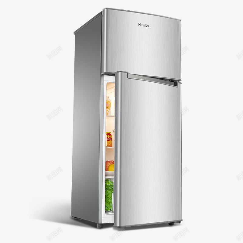 小型冰箱png免抠素材_新图网 https://ixintu.com 产品实物 冰洗 双开门电冰箱 家用小冰箱 小型冰箱 节能 银色冰箱