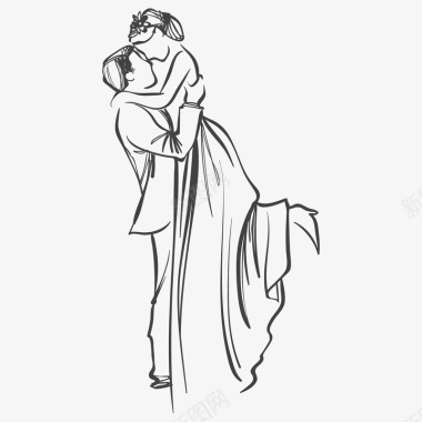 简约手绘卡通人物装饰拥吻的情侣图标图标