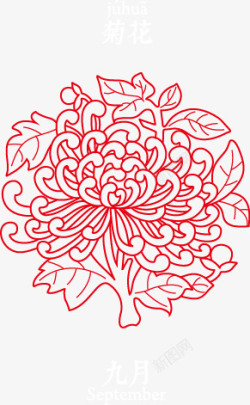花边雕刻白描十二月份花卉高清图片