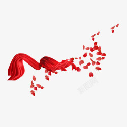 红色丝带连着花瓣素材