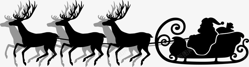 黑色线条圣诞老人png免抠素材_新图网 https://ixintu.com 免抠PNG 圣诞老人 拉车 线条 装饰图案 麋鹿 黑色