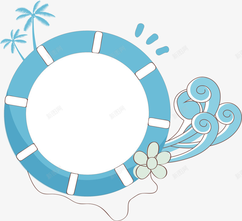 蓝色圆形边框png免抠素材_新图网 https://ixintu.com AI 卡通 夏天 手绘 插画 椰树 海浪 线条 花朵 蓝色 边框