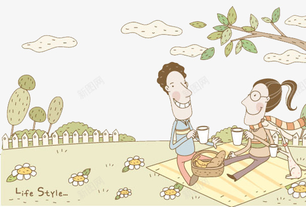 手绘图案png免抠素材_新图网 https://ixintu.com 云 和苏木 图案 地毯 情侣 手绘 花 草 野餐 风景