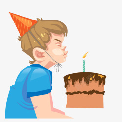 男孩生日蛋糕卡通吹蛋糕蜡烛男孩侧脸高清图片