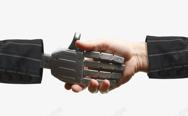 简约商务人类与机器人握手图标图标