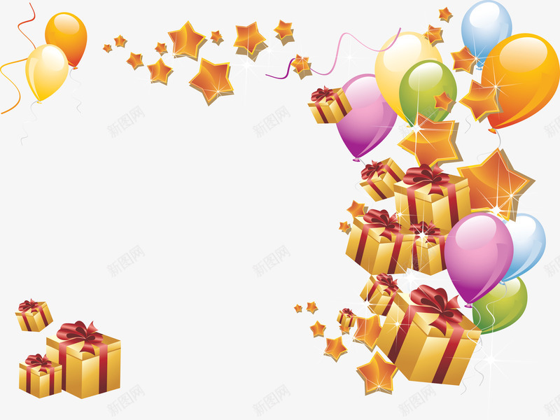 金色礼盒与气球png免抠素材_新图网 https://ixintu.com 庆典 庆祝 气球墙 生日 祝贺 节日 金气球