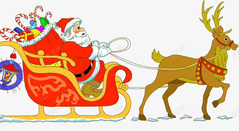 坐着雪橇送礼物的圣诞老人psd免抠素材_新图网 https://ixintu.com 卡通插画 圣诞老人 圣诞节 送礼物 雪橇 麋鹿