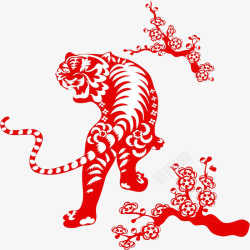 虎年春节素材红色剪纸的猛虎高清图片