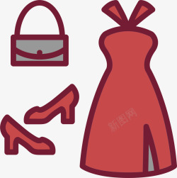 手绘红色礼服包包元素素材