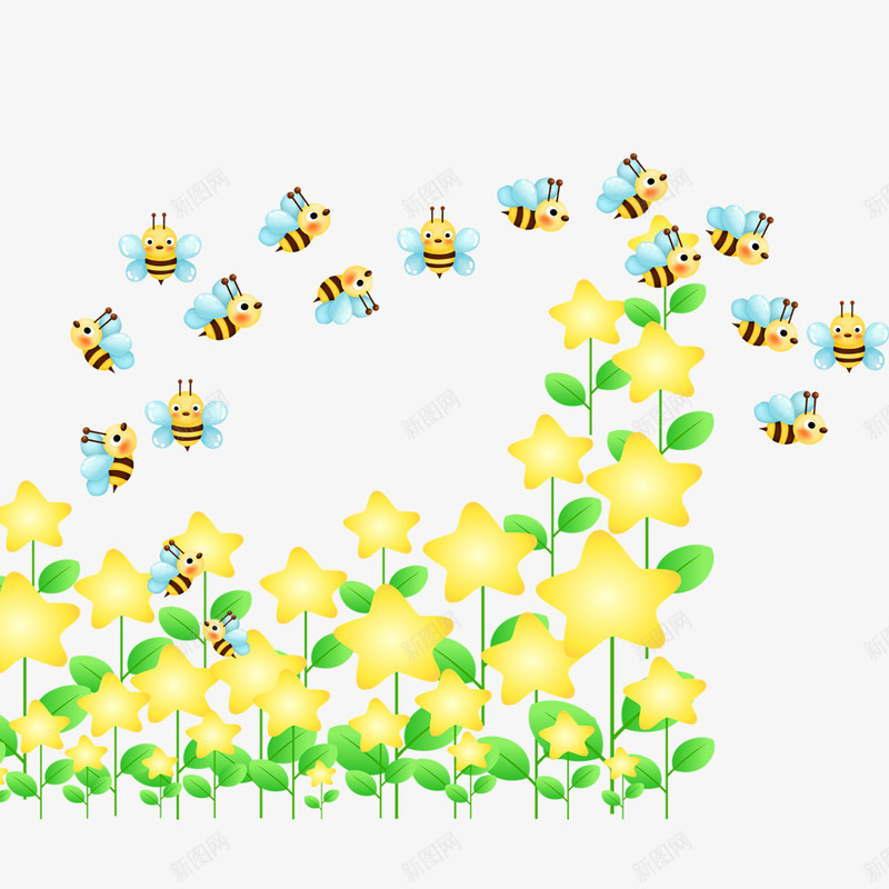 蜜蜂花草psd免抠素材_新图网 https://ixintu.com 小蜜蜂 植物 花卉 花草 黄色
