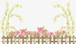 花园的栅栏背景手绘花朵边框高清图片