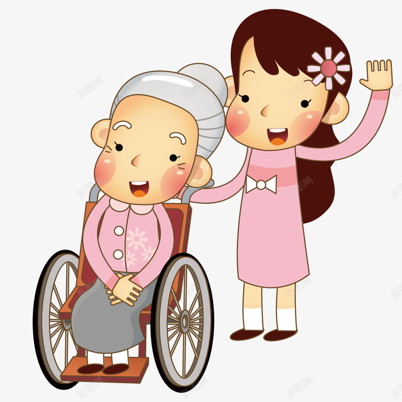 照顾轮椅上的奶奶png免抠素材_新图网 https://ixintu.com 奶奶 手绘 插画 矢量人物 老人