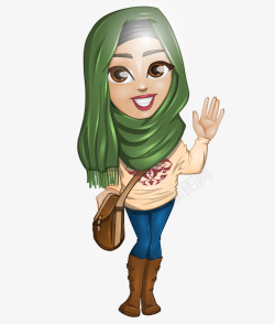 卡通手绘阿拉伯头巾美女素材
