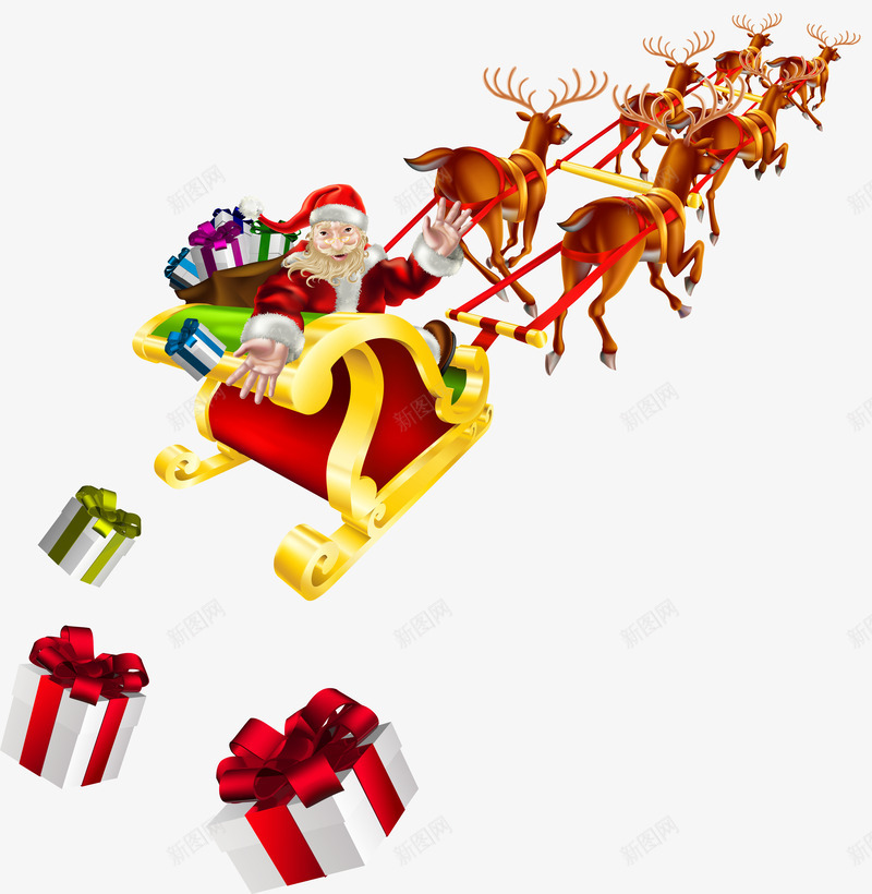 卡通圣诞老人和雪橇png免抠素材_新图网 https://ixintu.com 冬季 圣诞 圣诞老人 圣诞节 圣诞节老公公 礼物