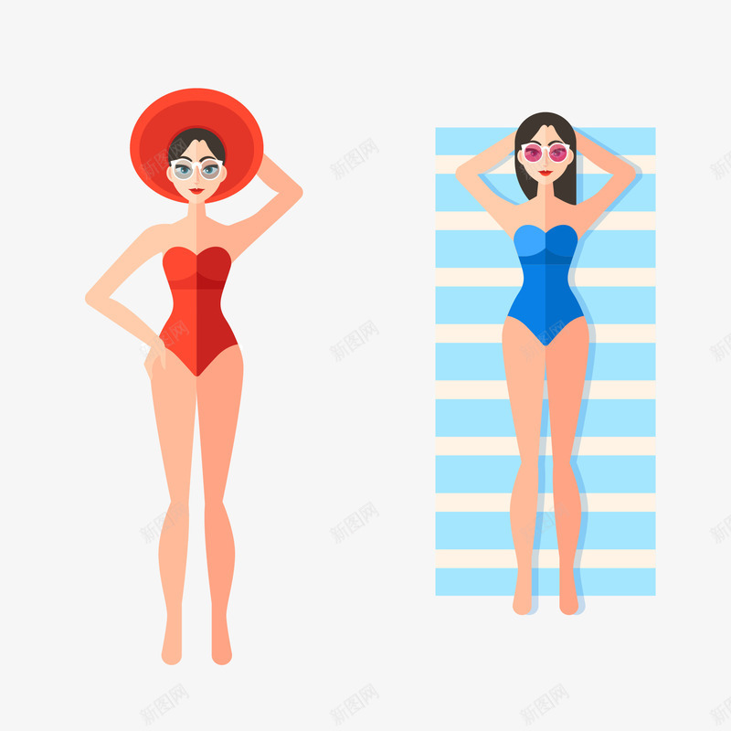 沙滩卡通女人png免抠素材_新图网 https://ixintu.com 卡通形象 沙滩上的女人 沙滩女人 泳装