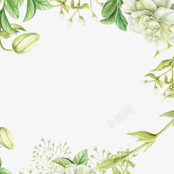 复古纯色八角帽手绘水彩绿色花卉元素高清图片