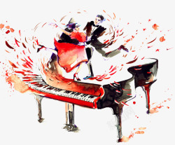 钢琴上跳踢踏舞的演员手绘插图素材