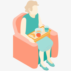 退休老奶奶坐沙发吃东西插画矢量图高清图片