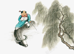 在水牛身上读书素材