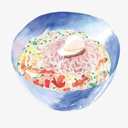 年糕虾仁海鲜肉丝面手绘画片高清图片