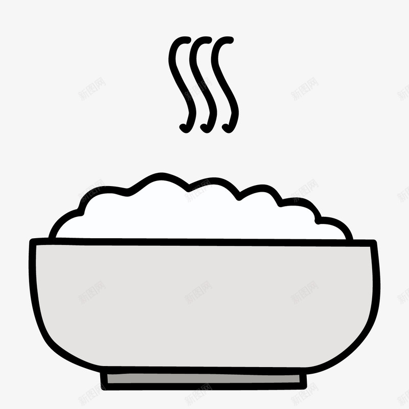 灰色大米饭矢量图图标ai_新图网 https://ixintu.com 大米 扁平化 手绘 灰色 热气 线稿 食物 矢量图