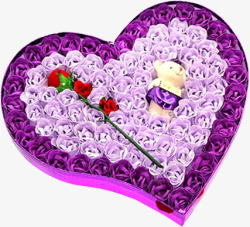 紫色心浪漫紫色玫瑰花束心桃礼盒高清图片