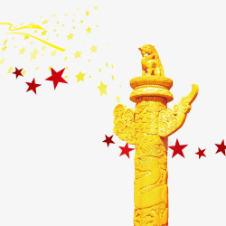 龙雕宝座金色盘龙塑雕华表柱子高清图片