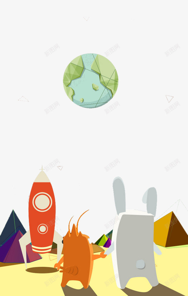 月亮psd免抠素材_新图网 https://ixintu.com 中秋元素 兔子 兔子简笔画 圆月 地球 平扁图形 影子 火箭