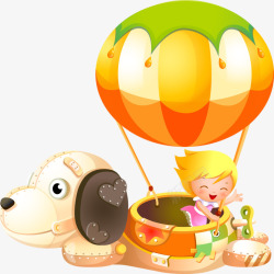 小狗热气球卡通手绘热气球高清图片
