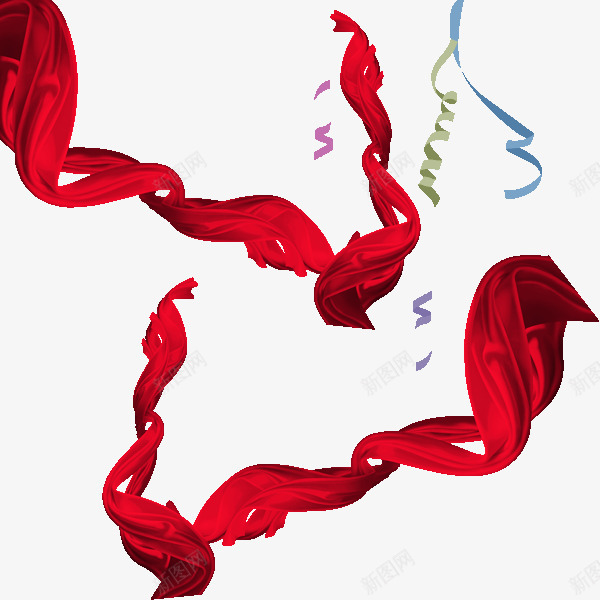 喜气红色彩带psd免抠素材_新图网 https://ixintu.com 五颜六色彩带 喜气洋洋 彩带缠绕 红绸 红色漂浮彩带