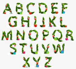 松枝和圣诞球图片26个绿色松枝字母高清图片