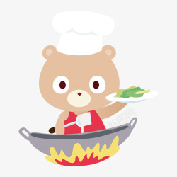 厨师小熊炒菜素材