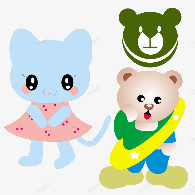 蓝色小猫咪和小熊png免抠素材_新图网 https://ixintu.com 卡通 可爱 小熊 小猫咪 尾巴 手绘 简图 蓝色的