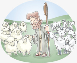 卡通放羊的老人羊群素材
