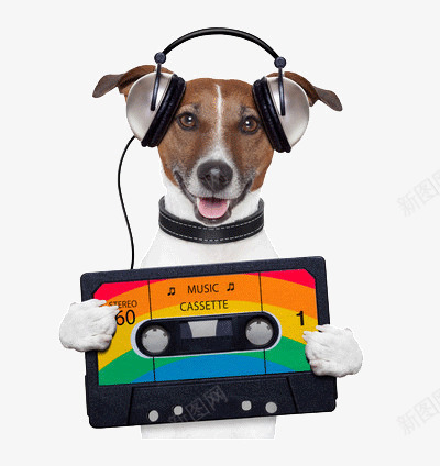 小狗正在听音乐png免抠素材_新图网 https://ixintu.com 磁带 耳机 趣味