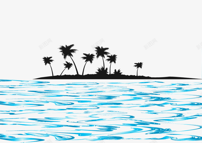 大海中的小岛背景装饰png免抠素材_新图网 https://ixintu.com 大海 小岛矢量 椰树 海浪