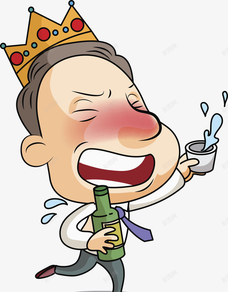 喝醉酒的男人图png免抠素材_新图网 https://ixintu.com 卡通 帅气的 干一杯 干杯 摇晃的 皇冠 脸红的 酒杯 酒醉