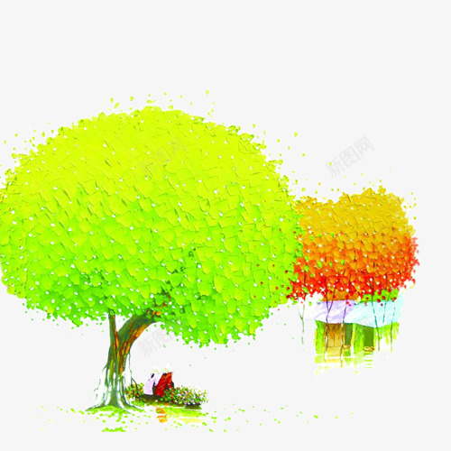 油画树木png免抠素材_新图网 https://ixintu.com 少女颜色 房子 树 油画树