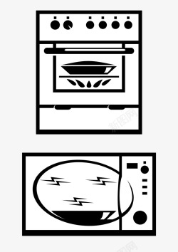 黑色烤箱厨房设备手绘黑色线条灶台高清图片