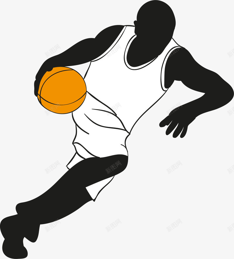 运球的男人黑色剪影png免抠素材_新图网 https://ixintu.com 打篮球 球员 白色球衣 篮球运动 运球的男人 黑色剪影